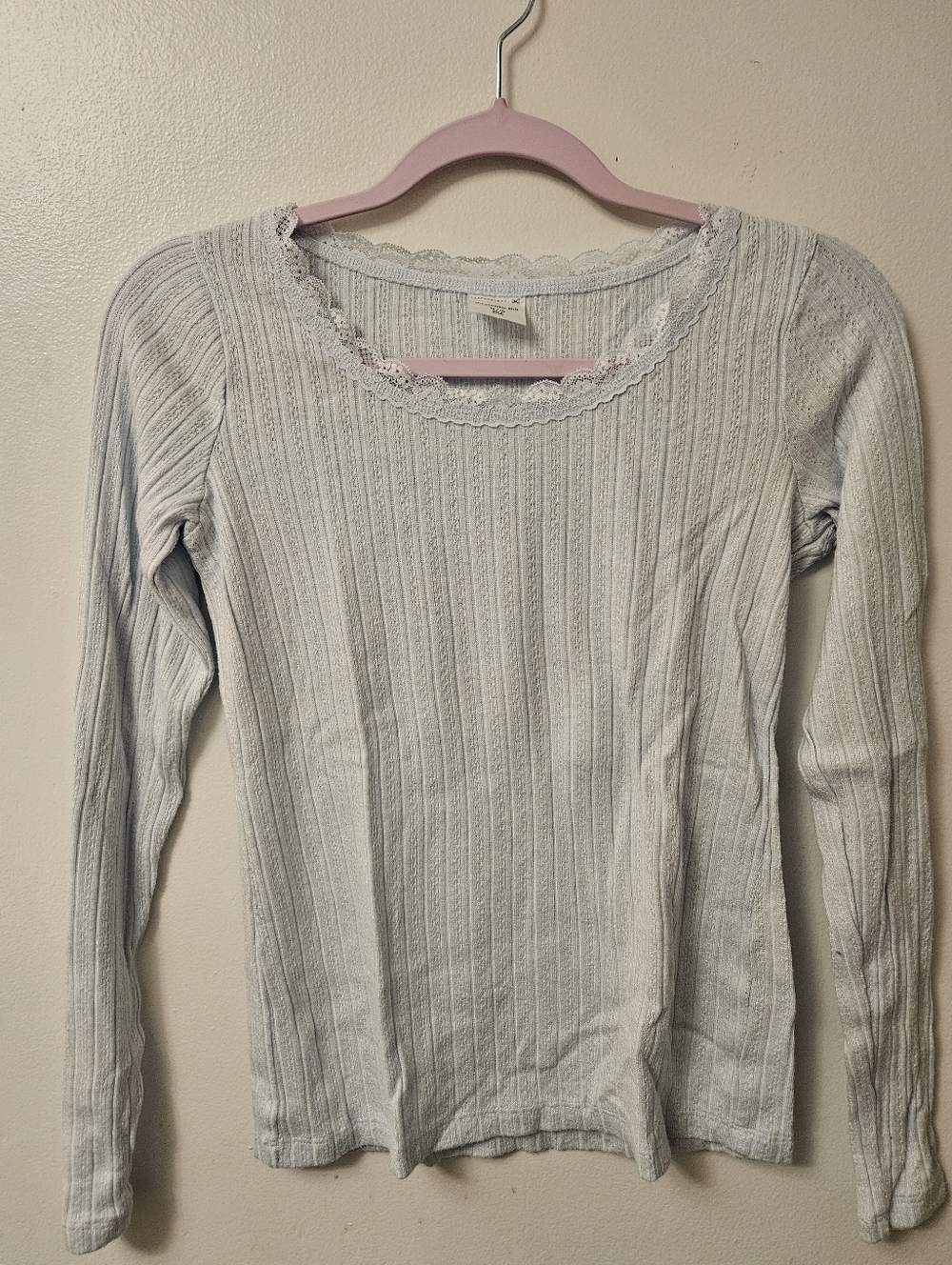 abercrombie kids NWOT Pale Blue Ribbed Lace-Trim Long Sleeve Top